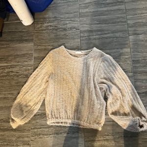 tan sweater with puffy sleeves
